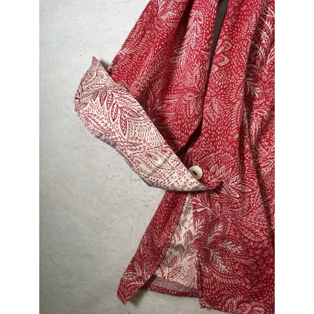 Foxcroft Women's 22 Button Up Red Floral Print Blouse L/SL Contrasting Cuffs - Picture 5 of 14